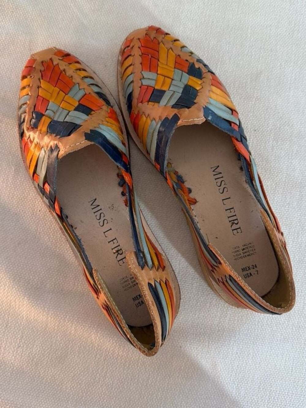 Miss L Fire Multi-Color Woven Leather Huarache Flats Size 7